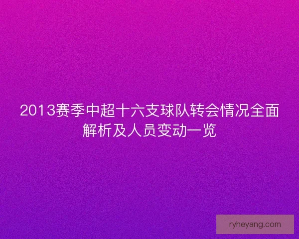 2013赛季中超十六支球队转会情况全面解析及人员变动一览